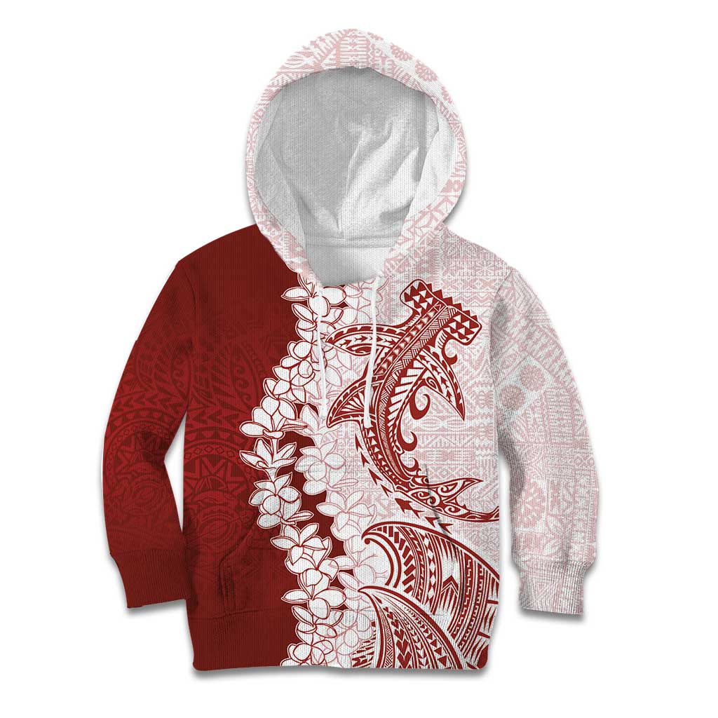 Polynesian Crimson Plumeria Lei Kid Hoodie with Hammerhead Shark LT7 Hoodie Red - Polynesian Pride