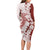 Polynesian Crimson Plumeria Lei Long Sleeve Bodycon Dress with Hammerhead Shark