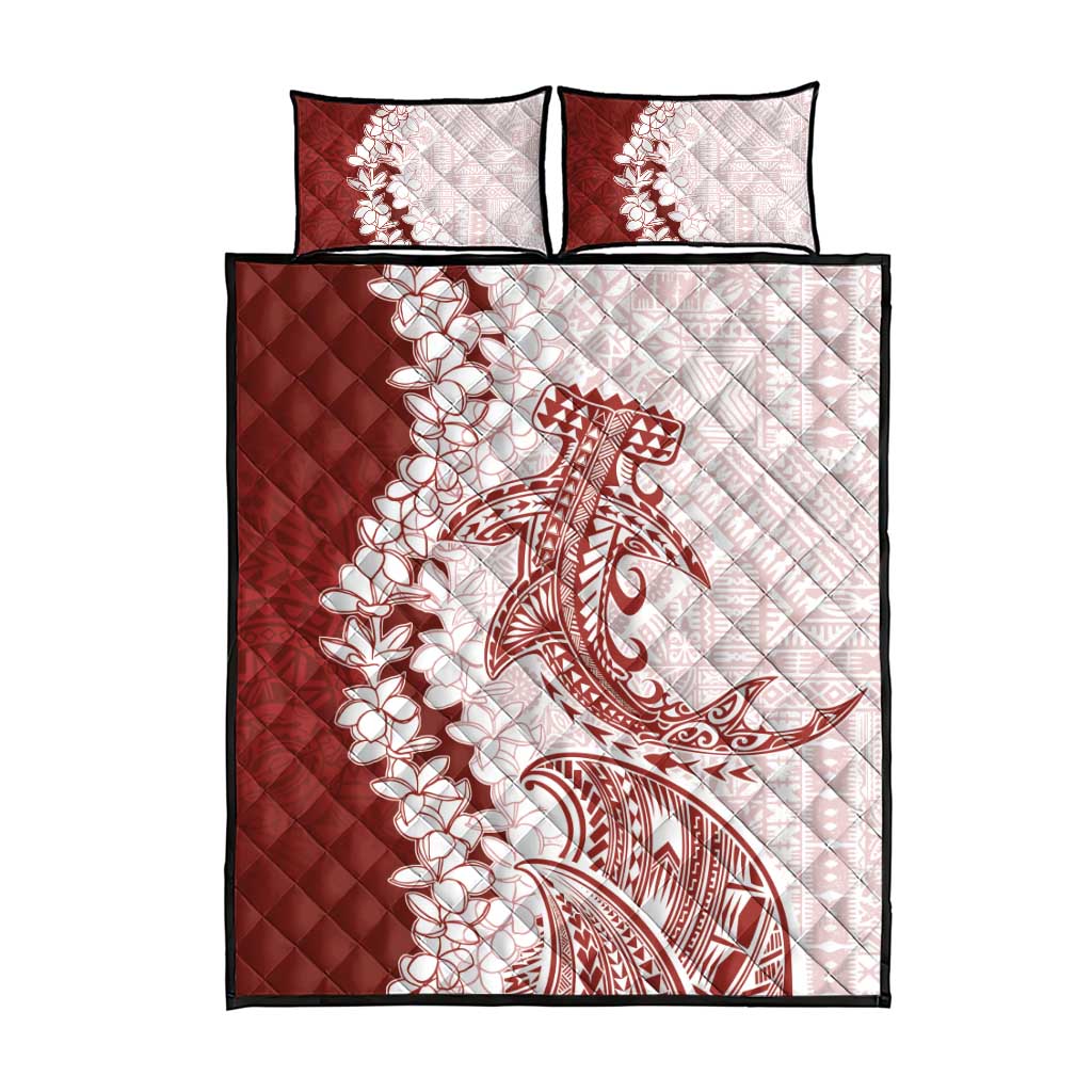 Polynesian Crimson Plumeria Lei Quilt Bed Set with Hammerhead Shark LT7 - Polynesian Pride