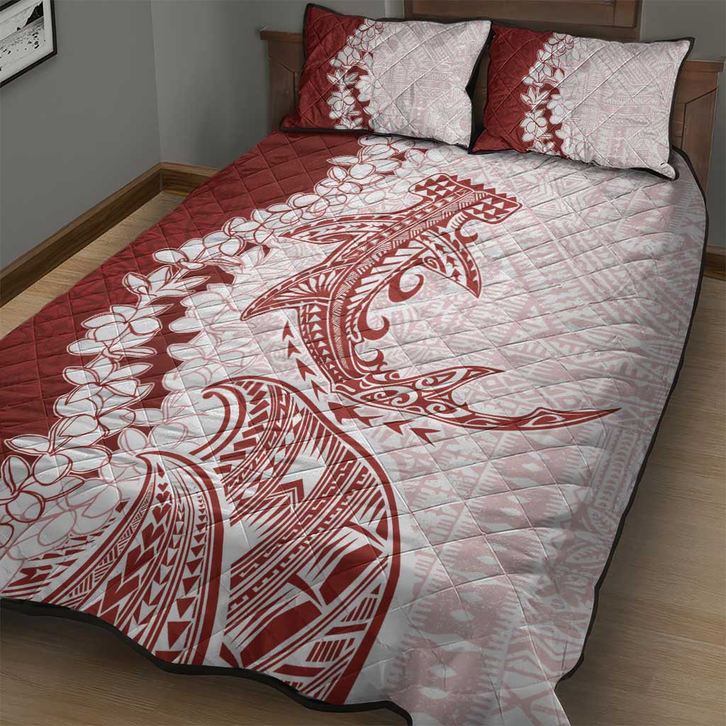 Polynesian Crimson Plumeria Lei Quilt Bed Set with Hammerhead Shark LT7 - Polynesian Pride