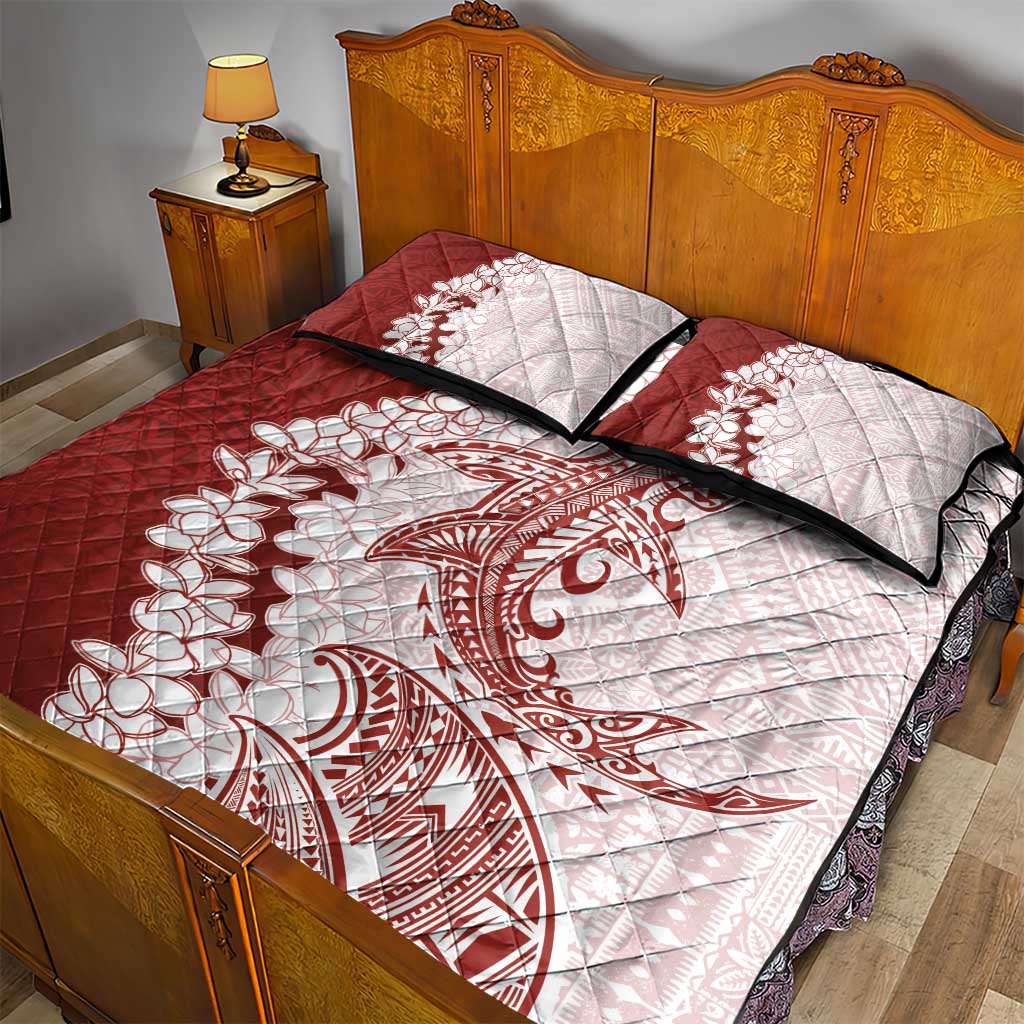Polynesian Crimson Plumeria Lei Quilt Bed Set with Hammerhead Shark LT7 - Polynesian Pride