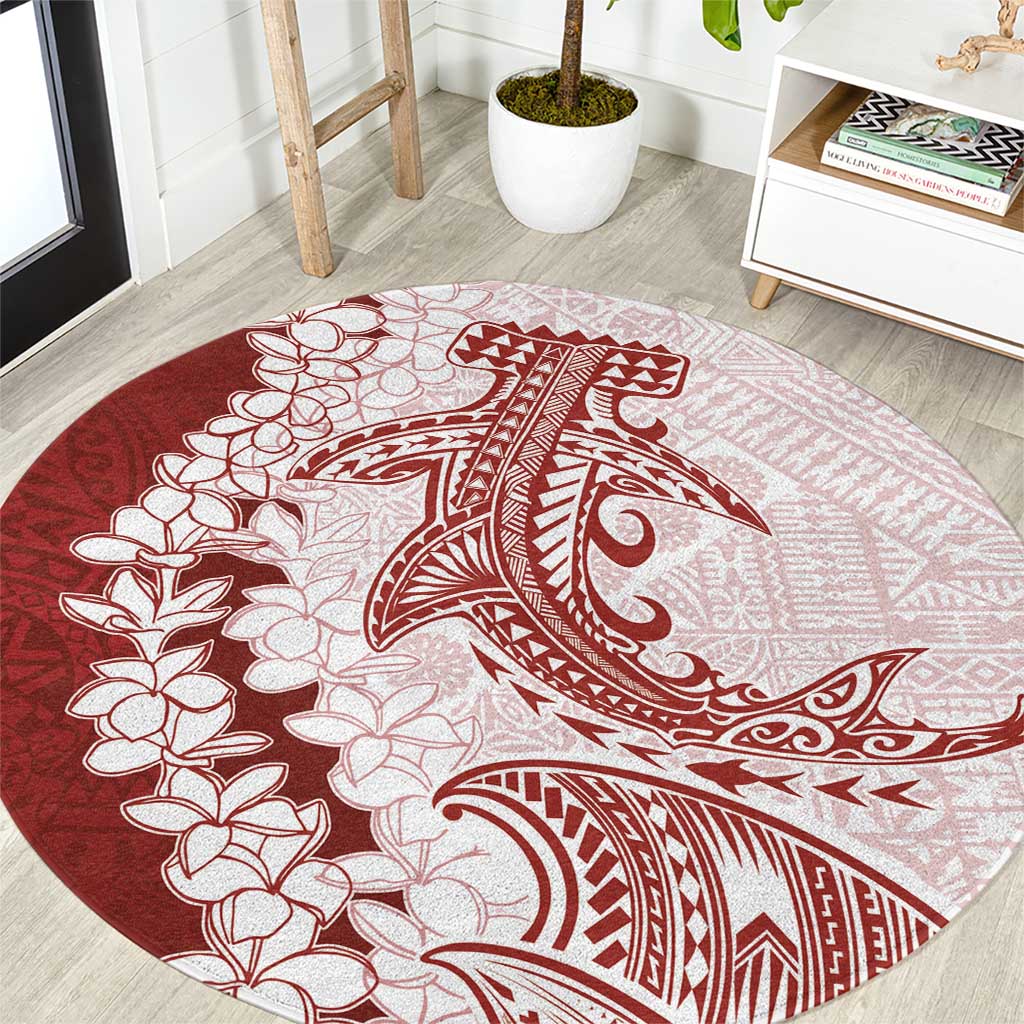 Polynesian Crimson Plumeria Lei Round Carpet with Hammerhead Shark LT7 Red - Polynesian Pride