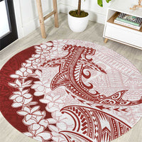Polynesian Crimson Plumeria Lei Round Carpet with Hammerhead Shark LT7 Red - Polynesian Pride