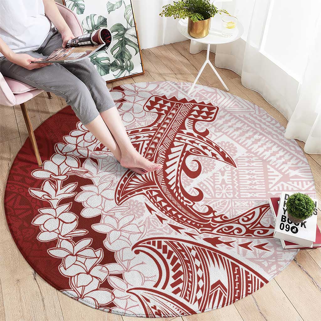 Polynesian Crimson Plumeria Lei Round Carpet with Hammerhead Shark LT7 - Polynesian Pride