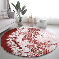 Polynesian Crimson Plumeria Lei Round Carpet with Hammerhead Shark LT7 - Polynesian Pride