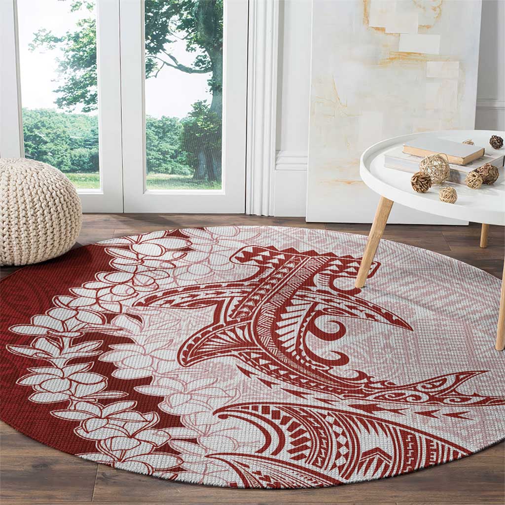 Polynesian Crimson Plumeria Lei Round Carpet with Hammerhead Shark LT7 - Polynesian Pride