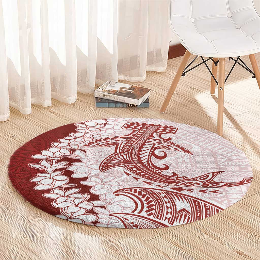 Polynesian Crimson Plumeria Lei Round Carpet with Hammerhead Shark LT7 - Polynesian Pride