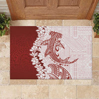 Polynesian Crimson Plumeria Lei Rubber Doormat with Hammerhead Shark LT7 Red - Polynesian Pride