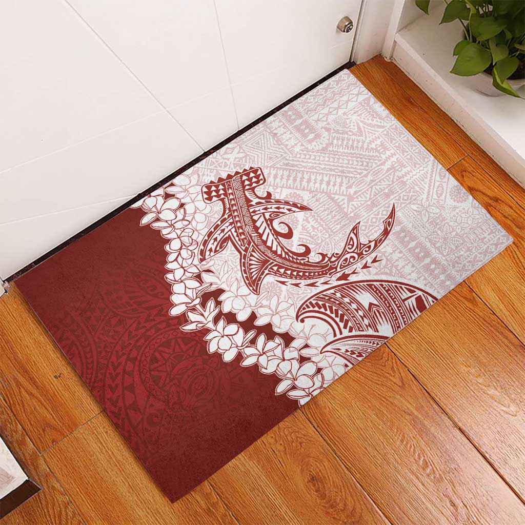 Polynesian Crimson Plumeria Lei Rubber Doormat with Hammerhead Shark LT7 - Polynesian Pride