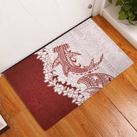 Polynesian Crimson Plumeria Lei Rubber Doormat with Hammerhead Shark LT7 - Polynesian Pride