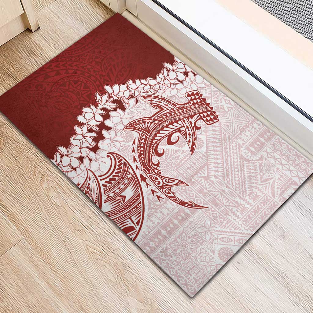 Polynesian Crimson Plumeria Lei Rubber Doormat with Hammerhead Shark LT7 - Polynesian Pride