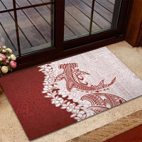 Polynesian Crimson Plumeria Lei Rubber Doormat with Hammerhead Shark LT7 - Polynesian Pride