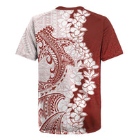 Polynesian Crimson Plumeria Lei Rugby Jersey with Hammerhead Shark LT7 - Polynesian Pride