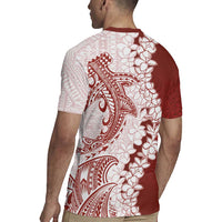 Polynesian Crimson Plumeria Lei Rugby Jersey with Hammerhead Shark LT7 - Polynesian Pride