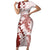 Polynesian Crimson Plumeria Lei Short Sleeve Bodycon Dress with Hammerhead Shark