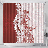 Polynesian Crimson Plumeria Lei Shower Curtain with Hammerhead Shark LT7 - Polynesian Pride