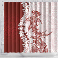 Polynesian Crimson Plumeria Lei Shower Curtain with Hammerhead Shark LT7 - Polynesian Pride