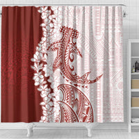 Polynesian Crimson Plumeria Lei Shower Curtain with Hammerhead Shark LT7 - Polynesian Pride