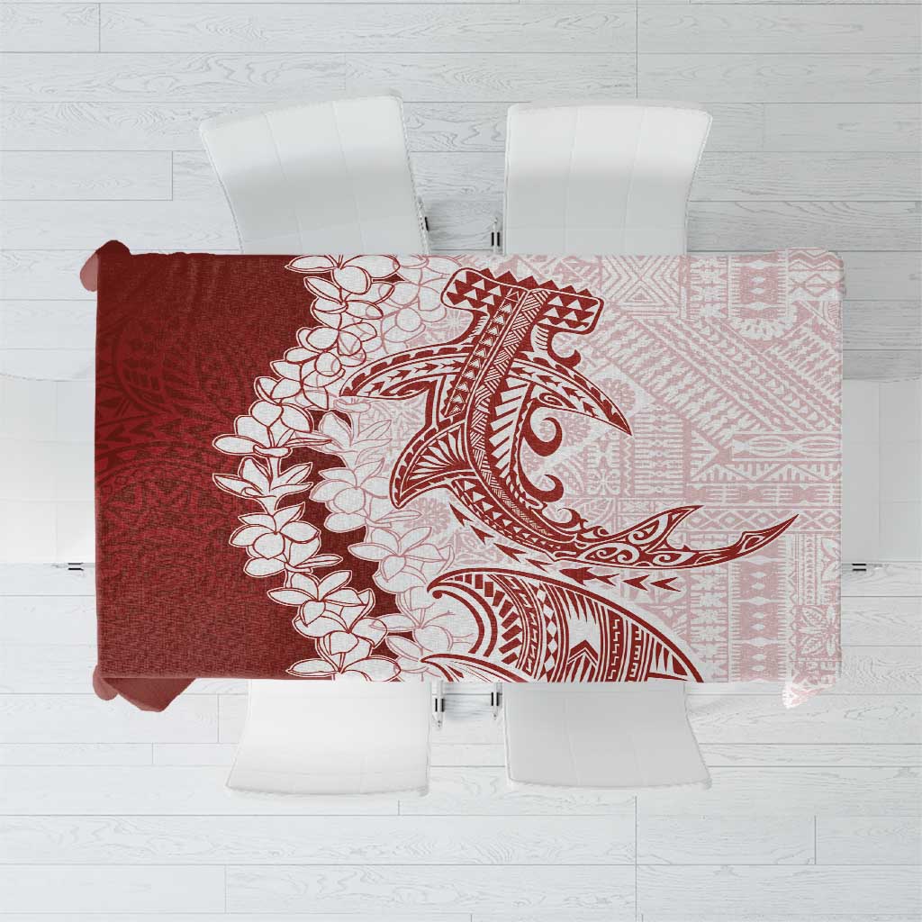 Polynesian Crimson Plumeria Lei Tablecloth with Hammerhead Shark