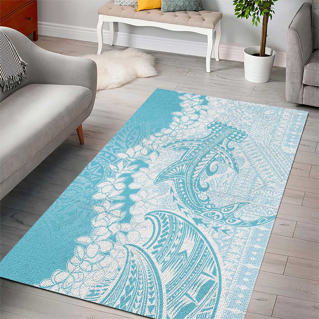Polynesian Turquoise Plumeria Lei Area Rug with Hammerhead Shark LT7 - Polynesian Pride