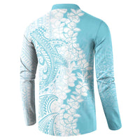 Polynesian Turquoise Plumeria Lei Button Sweatshirt with Hammerhead Shark LT7 - Polynesian Pride