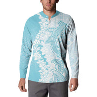 Polynesian Turquoise Plumeria Lei Button Sweatshirt with Hammerhead Shark LT7 - Polynesian Pride