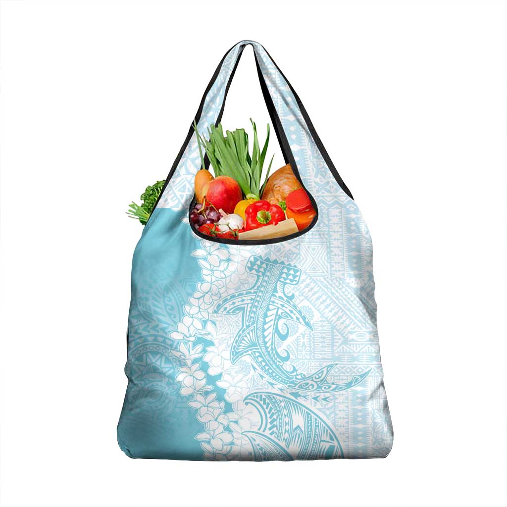 Polynesian Turquoise Plumeria Lei Grocery Bag with Hammerhead Shark LT7 1-pack One Size Turquoise - Polynesian Pride