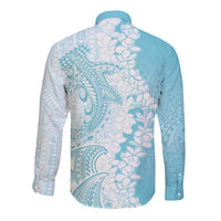 Polynesian Turquoise Plumeria Lei Long Sleeve Button Shirt with Hammerhead Shark LT7 - Polynesian Pride