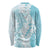 Polynesian Turquoise Plumeria Lei Long Sleeve Shirt with Hammerhead Shark