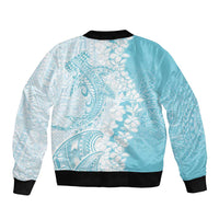 Polynesian Turquoise Plumeria Lei Sleeve Zip Bomber Jacket with Hammerhead Shark LT7 - Polynesian Pride