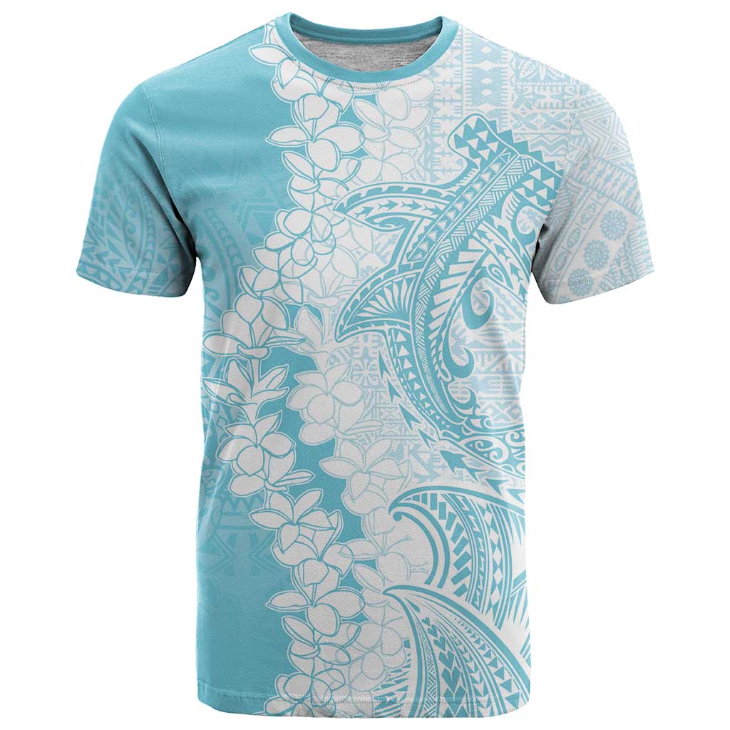Polynesian Turquoise Plumeria Lei T Shirt with Hammerhead Shark LT7 Turquoise - Polynesian Pride