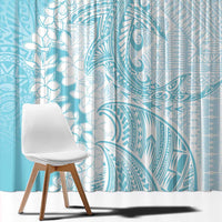 Polynesian Turquoise Plumeria Lei Window Curtain with Hammerhead Shark LT7 - Polynesian Pride