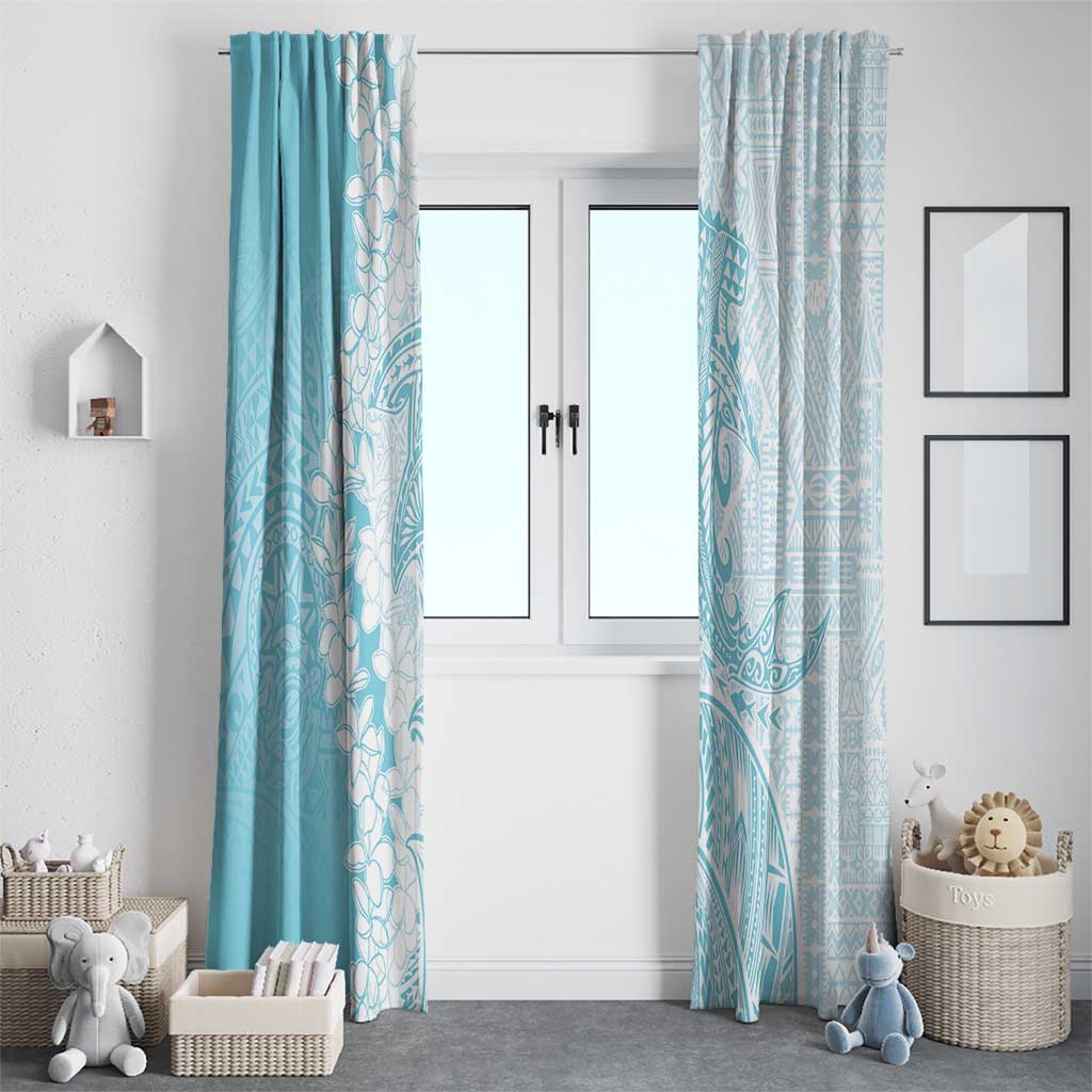 Polynesian Turquoise Plumeria Lei Window Curtain with Hammerhead Shark LT7 - Polynesian Pride