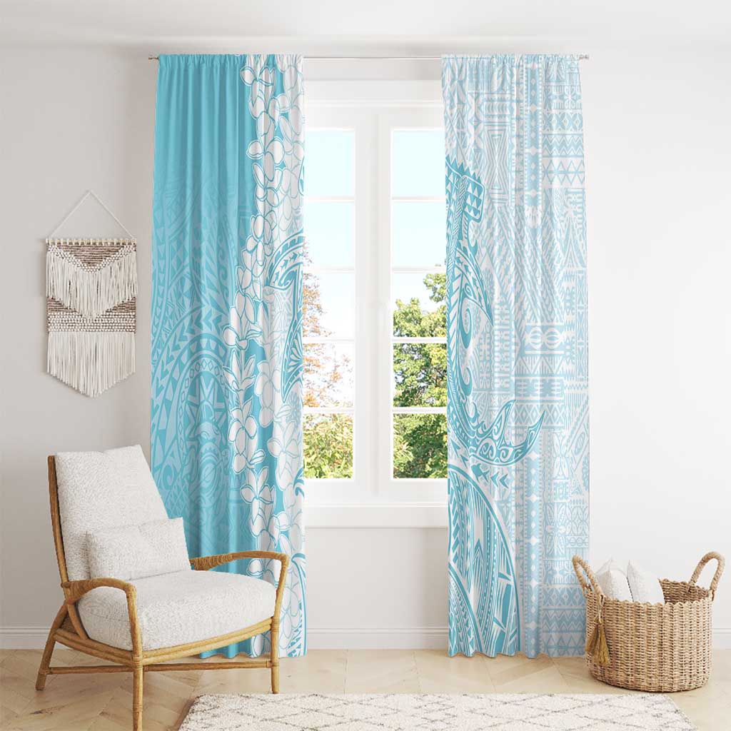 Polynesian Turquoise Plumeria Lei Window Curtain with Hammerhead Shark LT7 - Polynesian Pride