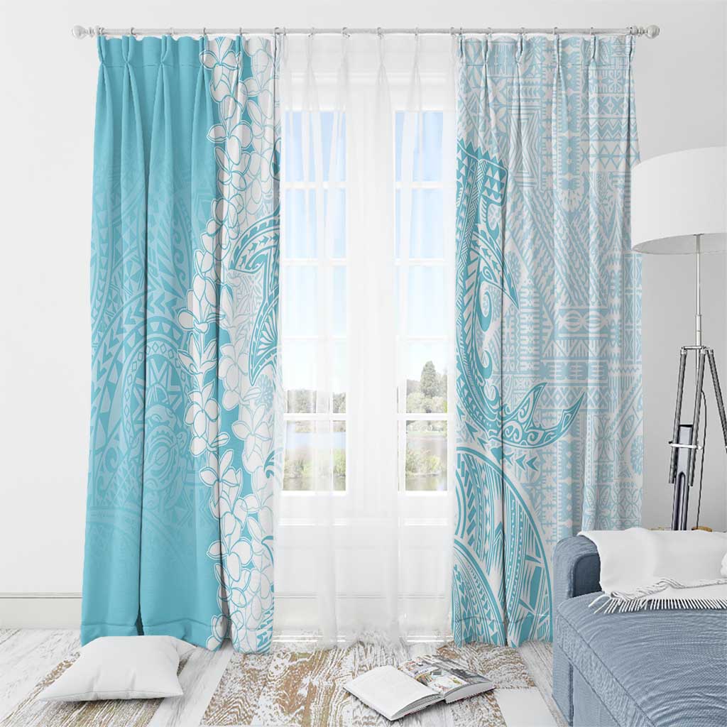 Polynesian Turquoise Plumeria Lei Window Curtain with Hammerhead Shark LT7 - Polynesian Pride