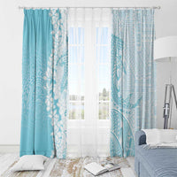 Polynesian Turquoise Plumeria Lei Window Curtain with Hammerhead Shark LT7 - Polynesian Pride