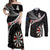 Personalised New Zealand Darts Couples Matching Off Shoulder Maxi Dress and Long Sleeve Button Shirt Maori Manaia LT7 Black - Polynesian Pride