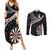 Personalised New Zealand Darts Couples Matching Summer Maxi Dress and Long Sleeve Button Shirt Maori Manaia LT7 Black - Polynesian Pride