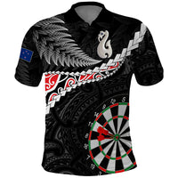 Personalised New Zealand Darts Polo Shirt - Maori Manaia LT7 Black - Polynesian Pride