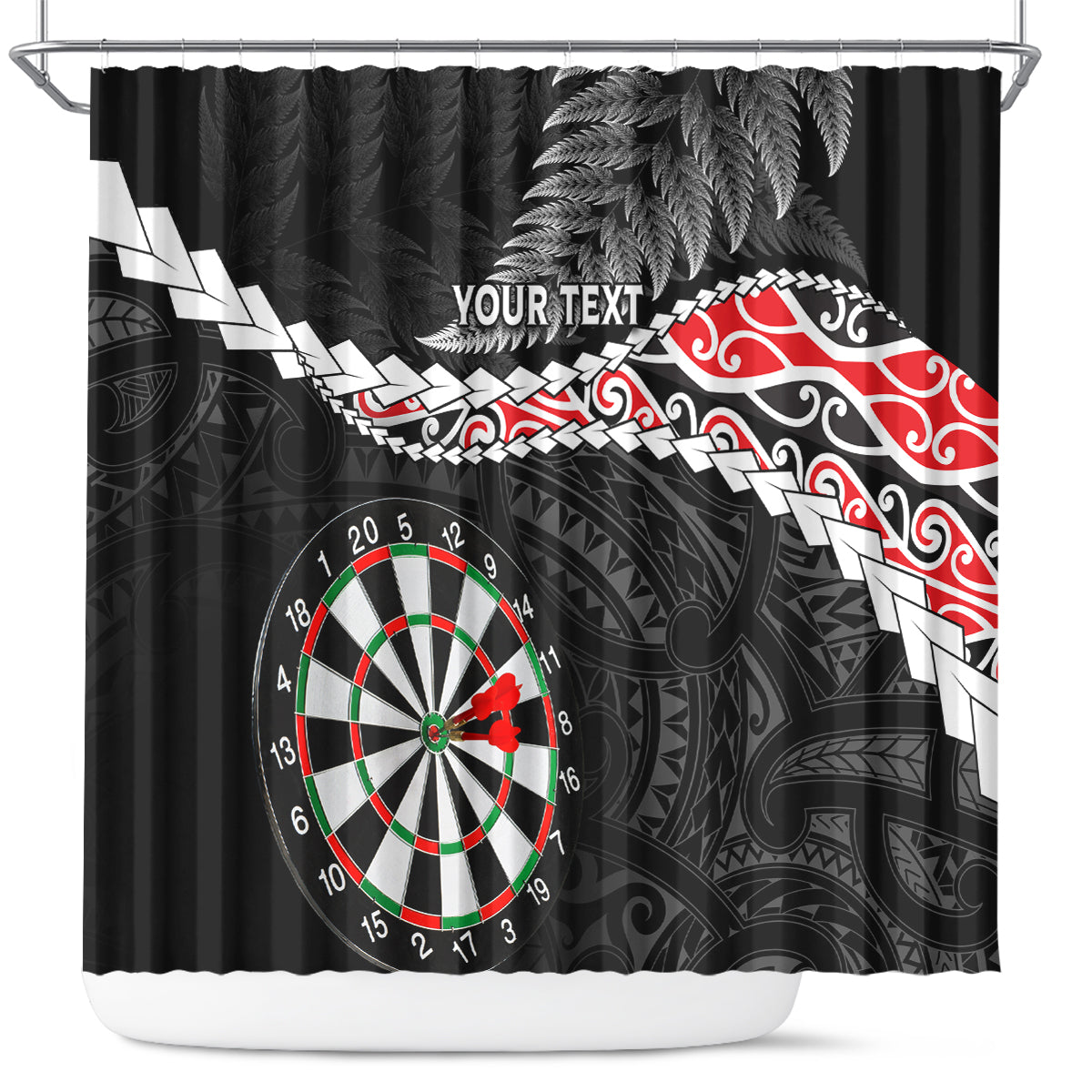 Personalised New Zealand Darts Shower Curtain Maori Manaia LT7 Black - Polynesian Pride