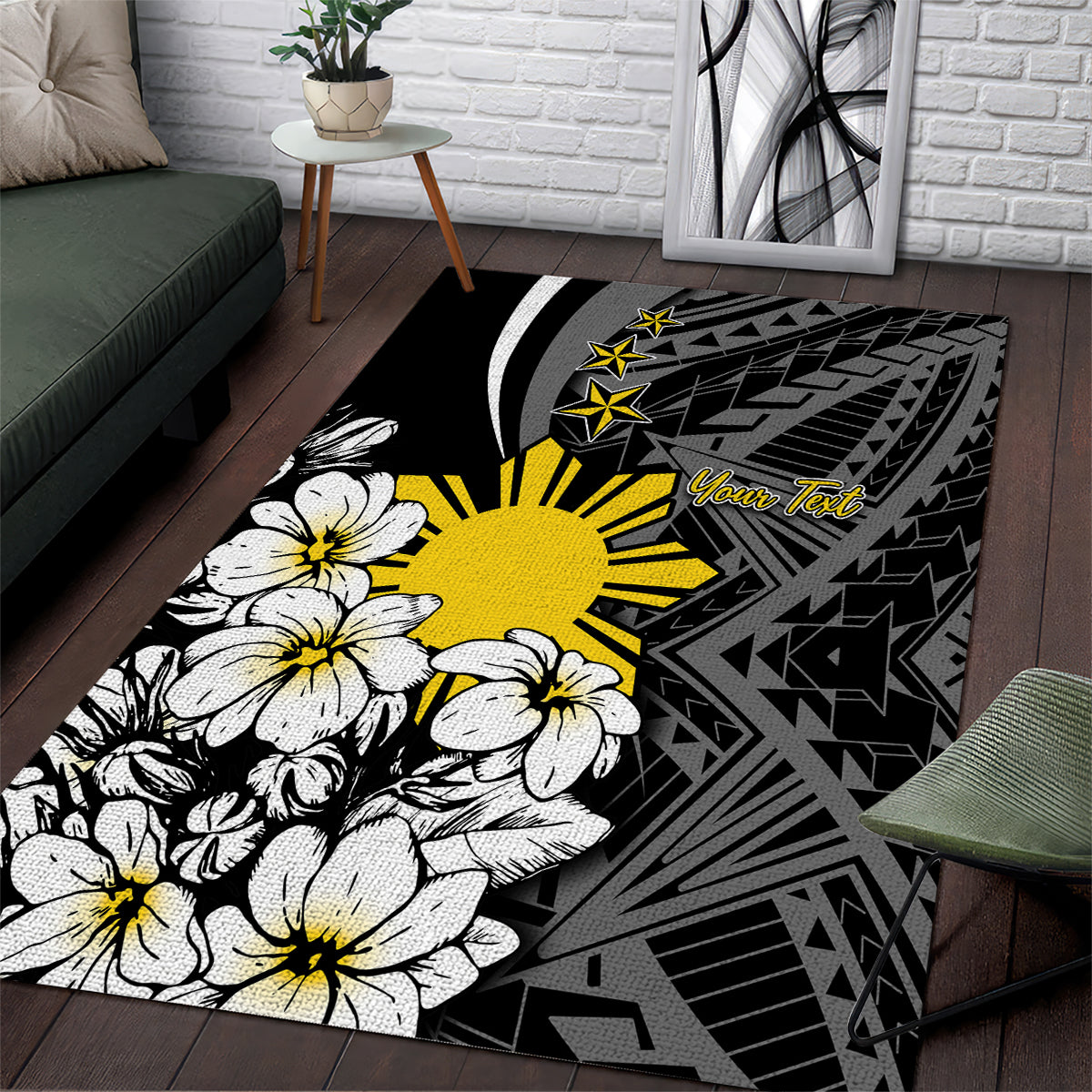 Philippines Sampaguita Personalised Area Rug Women's Day LT7 Black - Polynesian Pride