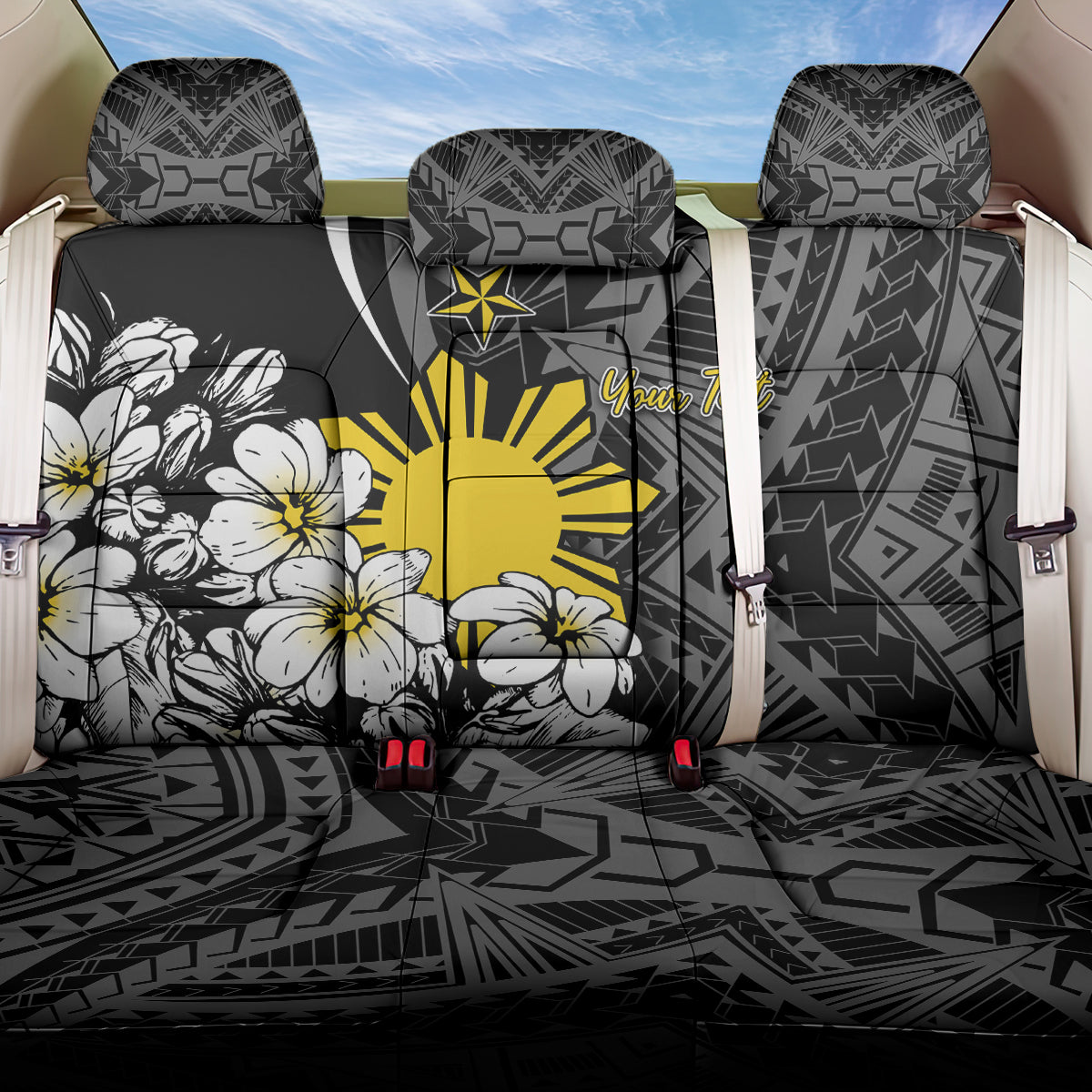 Philippines Sampaguita Personalised Back Car Seat Cover Women's Day LT7 One Size Black - Polynesian Pride