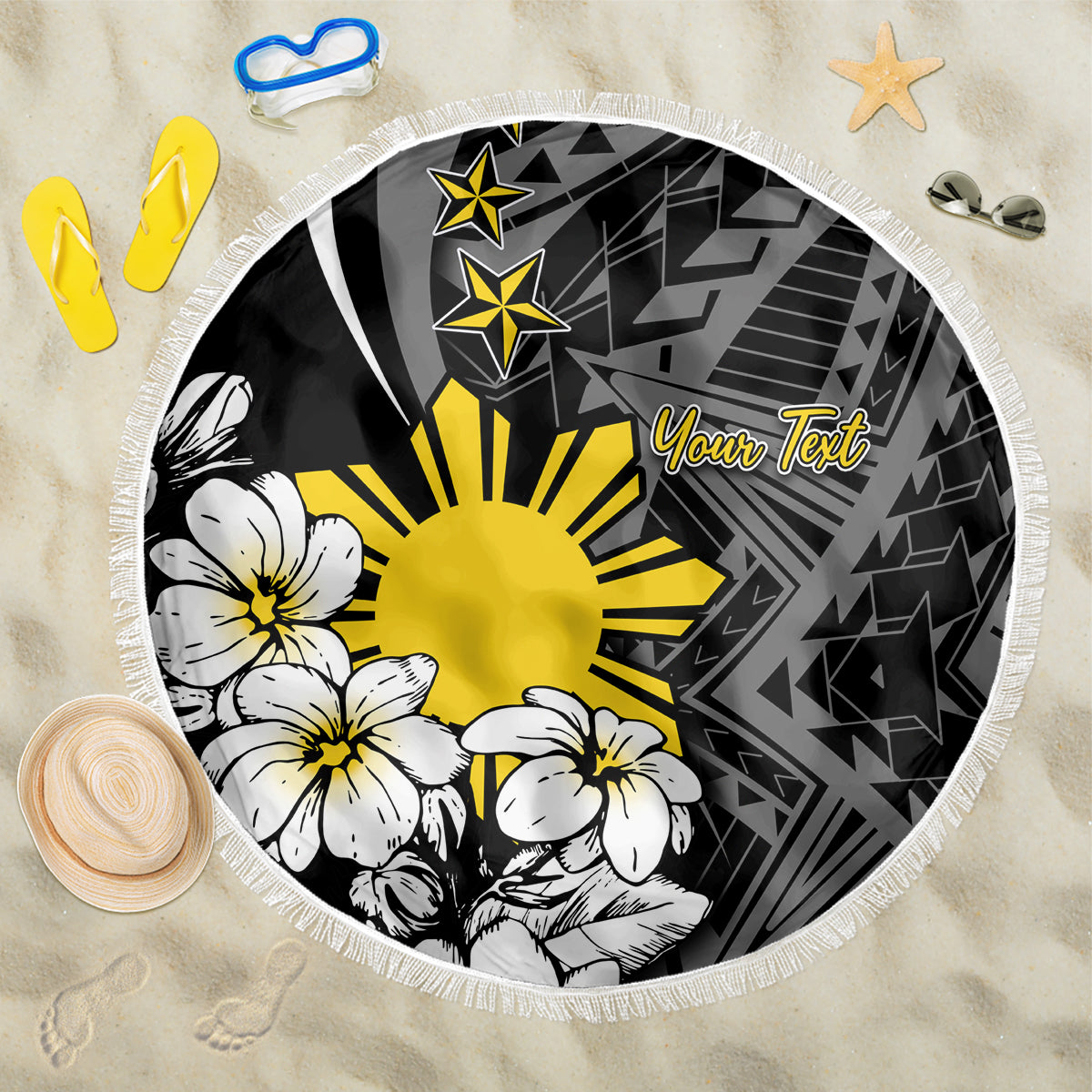 Philippines Sampaguita Personalised Beach Blanket Women's Day LT7 One Size 150cm Black - Polynesian Pride