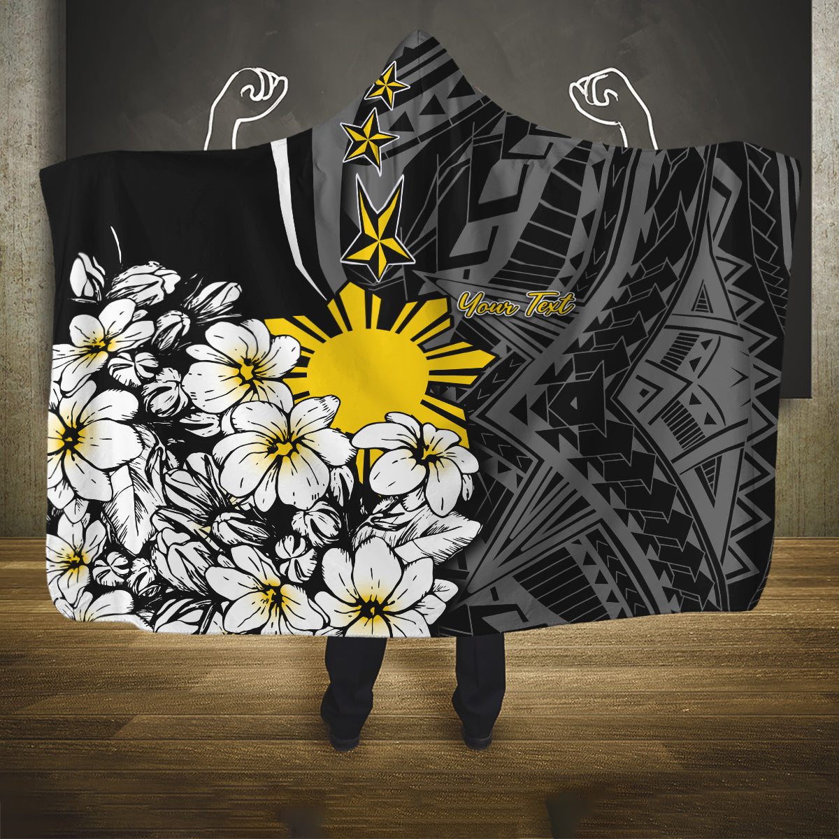 Philippines Sampaguita Personalised Hooded Blanket Women's Day LT7 One Size Black - Polynesian Pride
