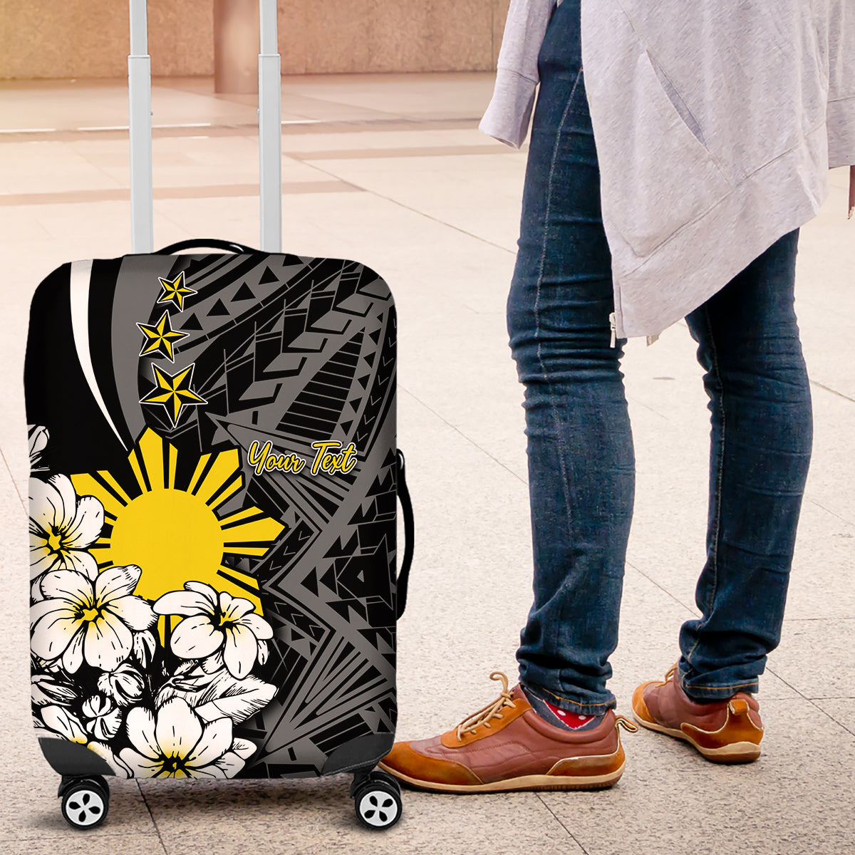 Philippines Sampaguita Personalised Luggage Cover Women's Day LT7 Black - Polynesian Pride