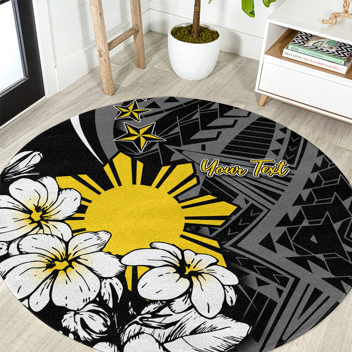 Philippines Sampaguita Personalised Round Carpet Women's Day LT7 Black - Polynesian Pride