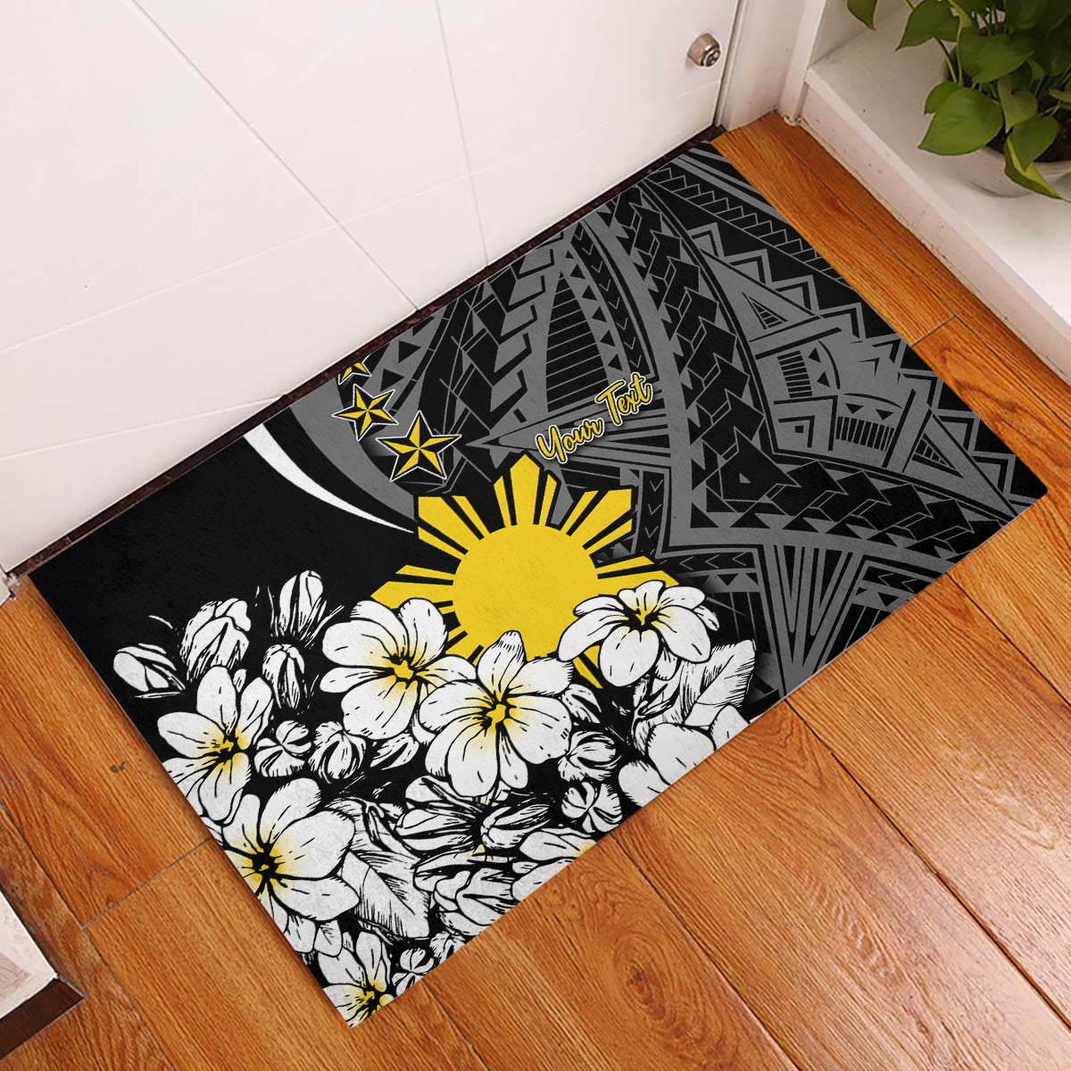 Philippines Sampaguita Personalised Rubber Doormat Women's Day LT7 Black - Polynesian Pride