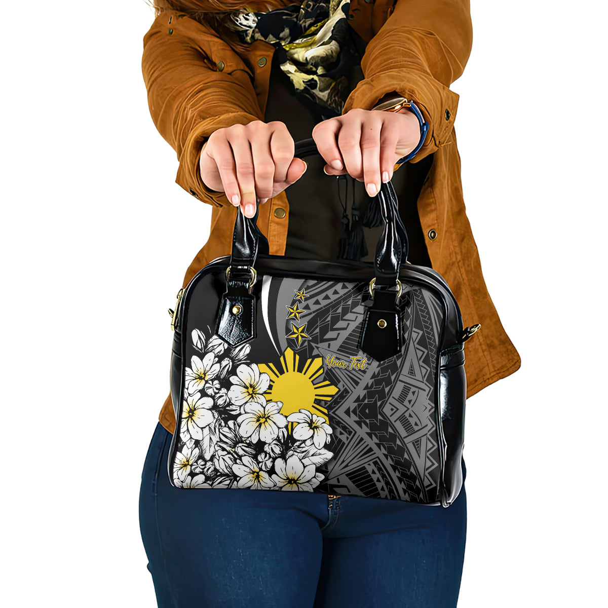 Philippines Sampaguita Personalised Shoulder Handbag Women's Day LT7 One Size Black - Polynesian Pride