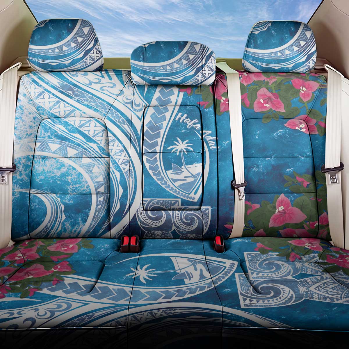 Hafa Adai Guam Back Car Seat Cover Crystal Waves LT7 One Size Blue - Polynesian Pride