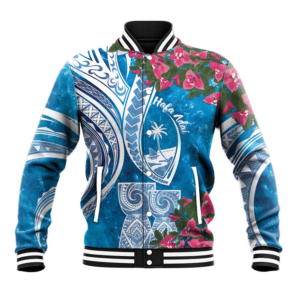 Hafa Adai Guam Baseball Jacket Crystal Waves LT7 Unisex Blue - Polynesian Pride